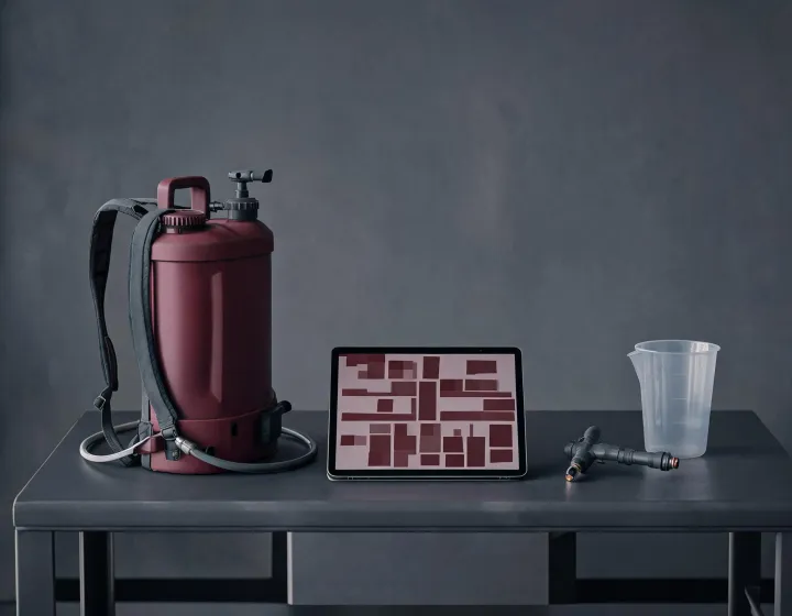Electric sprayer and tablet with a blank field planning sheet